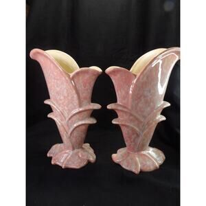 Vintage Royal Haeger Pottery MCM Retro Embossed Pink Vases Set of 2